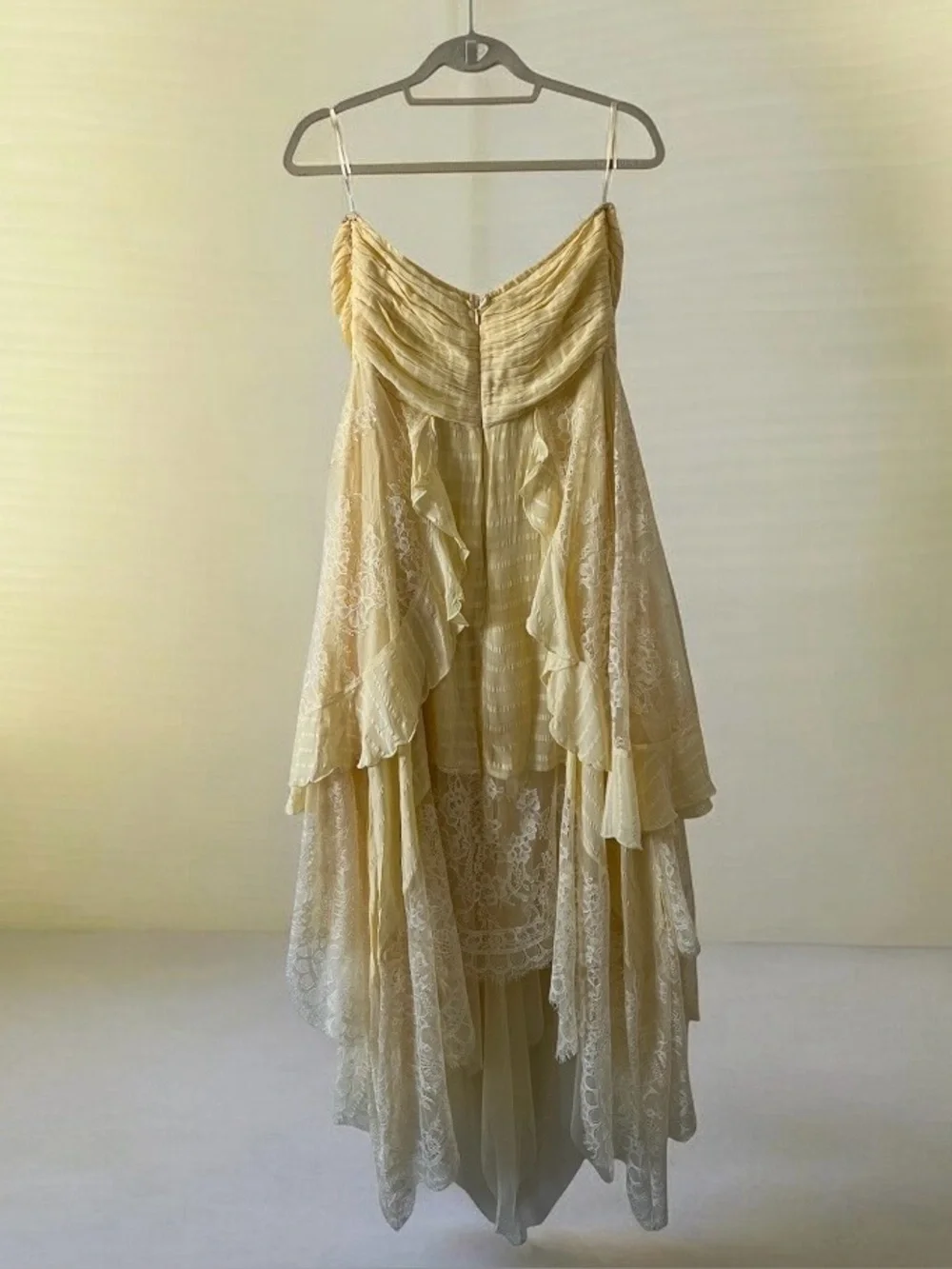 Free People Bliss Lace Kerchief Hem Strapless Maxi Dress Yellow Size Large - Picture 11 of 16